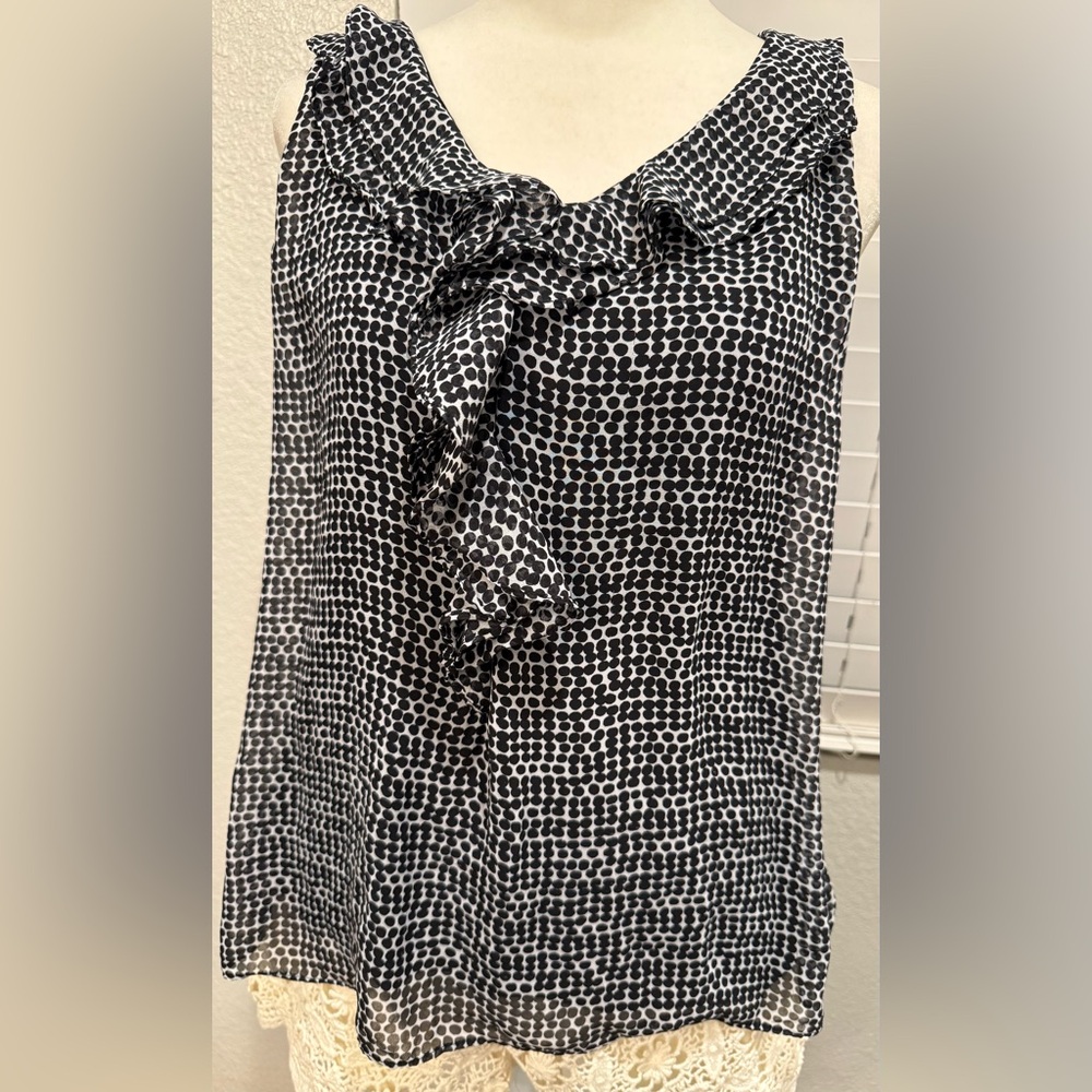 New York & Company Black and White Polka Dot Top